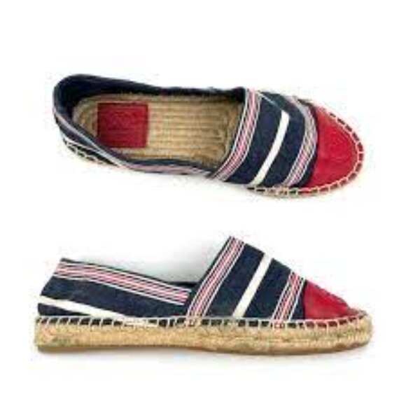 NIB Tory   Burch   Color Block Flat Espadrille Striped Multi Canvas/Ruby - Picture 3 of 4